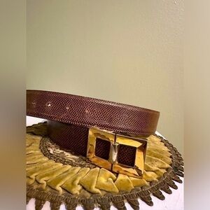 80s reptile belt, vintage emmanuel gold tone buckle, classic style minimalist